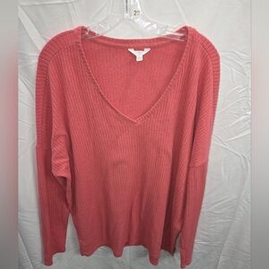 Time and Tru Coral Ribbed Knit Top